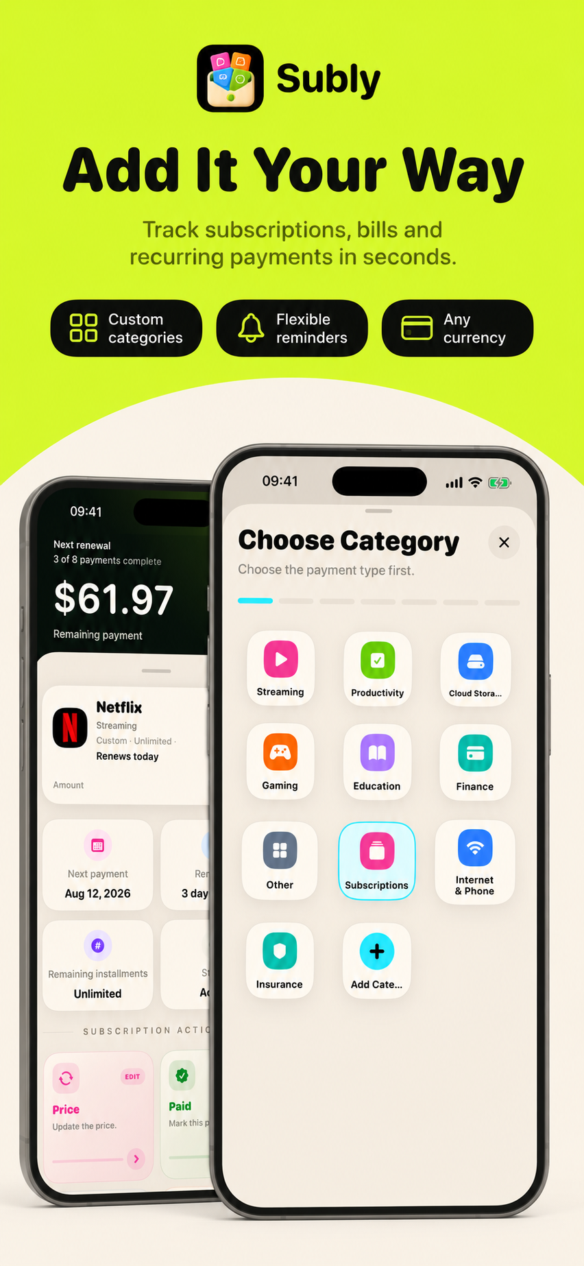 Adding a recurring payment in Subly