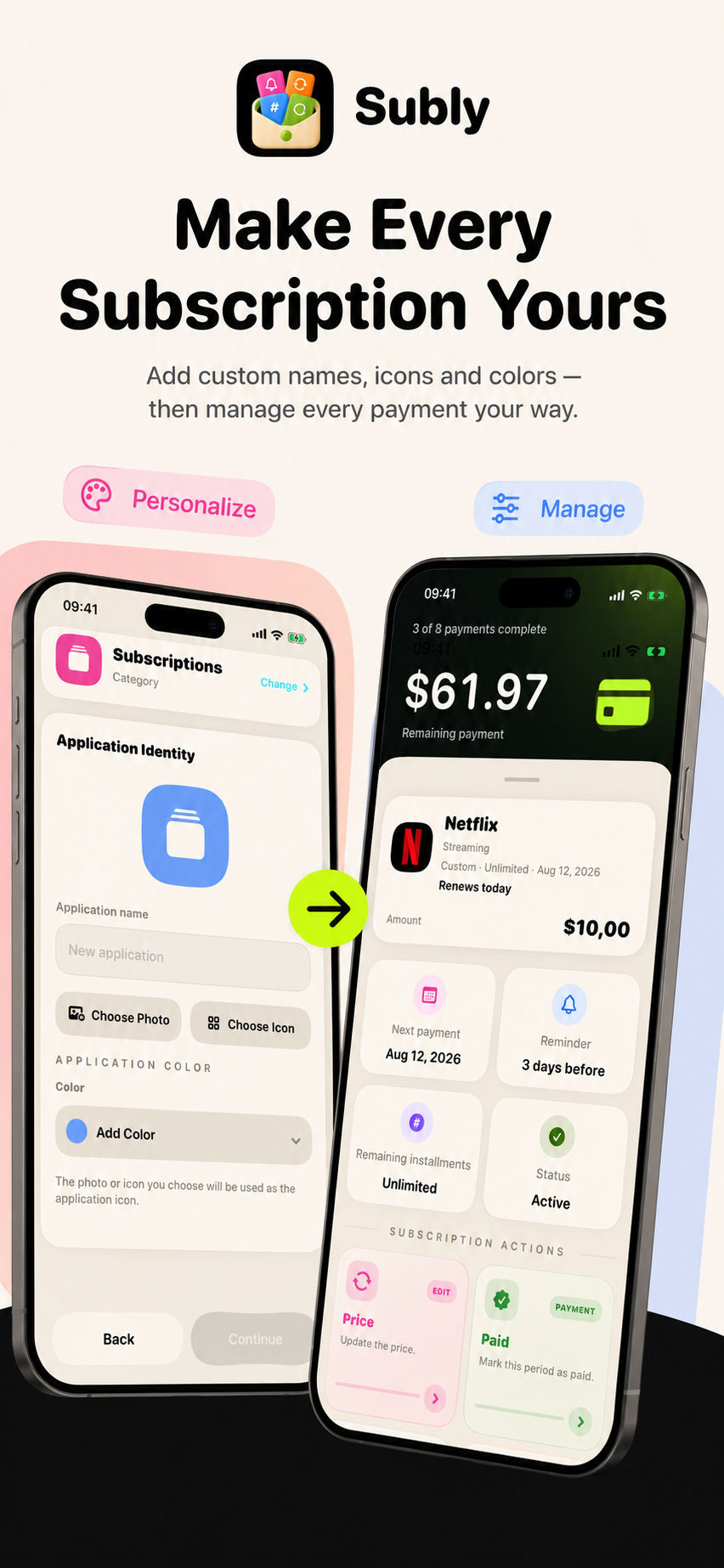 Subly subscription personalization and management