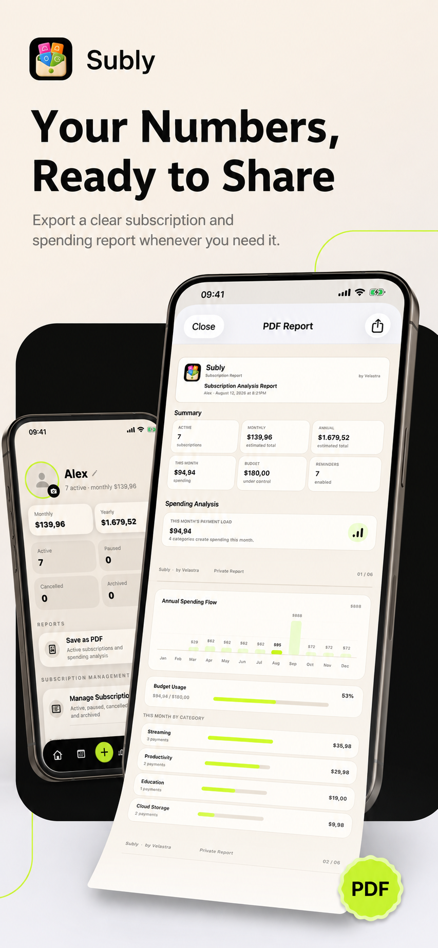 Subly PDF subscription report
